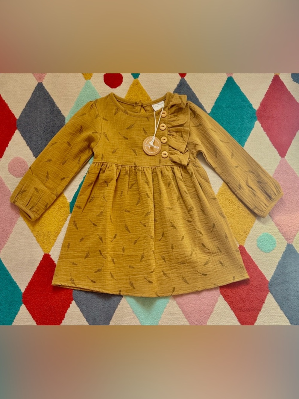 Toddler Girls' Long-Sleeve Ruffle Dress - City Mouse 100% Cotton - Size 2T